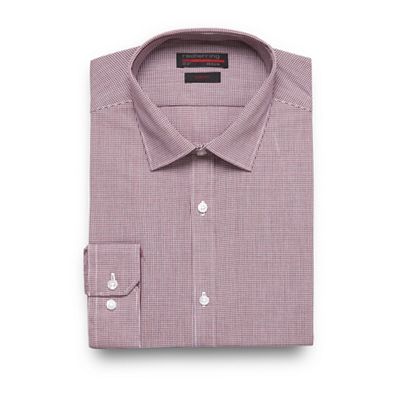 Red Herring Big and tall maroon mini gingham checked slim fit shirt